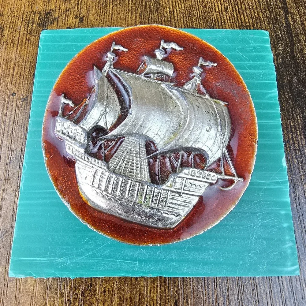 Vintage Nautical Sailing Ship Belt Buckle Metal Round‎ ~3